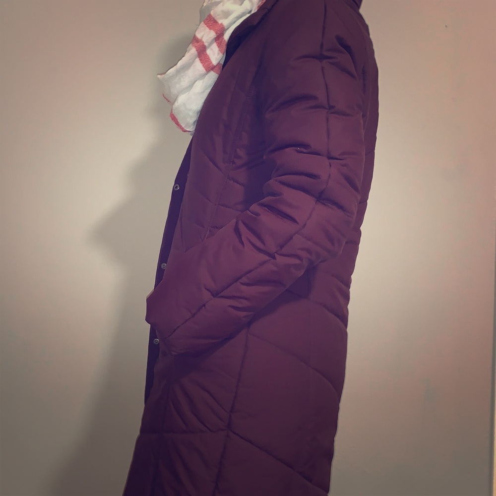 Designer water proof long down jacket in merlot